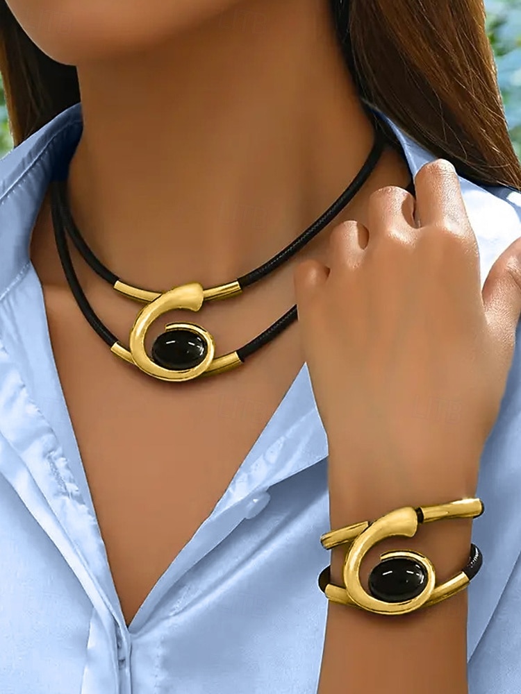 Γυναικείο σετ κοσμημάτων με μποέμ μοτίβο και στροβιλισμό, κολιέ και βραχιόλι με τιρκουάζ σχέδια σε κομψό χρυσό και ασημί, ιδανικό για πάρτι, γάμους και δώρα 2025 - $5.99 –P1