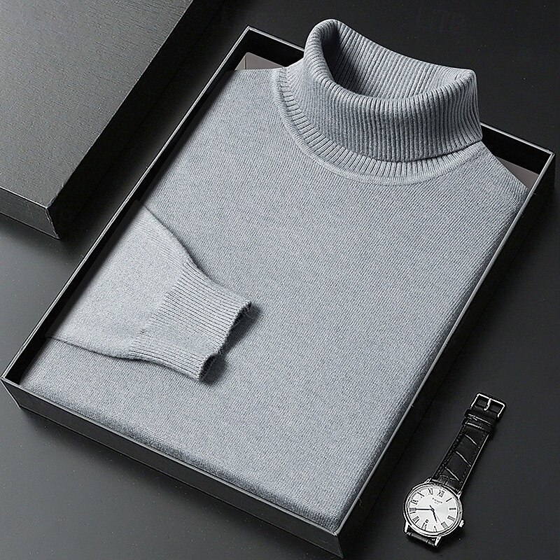 Men's Sweater Pullover Sweater Jumper Ribbed Knit Regular Tops Knitted Slim Fit Plain Turtleneck Knitwear Contemporary Casual Daily Wear Clothing Apparel Fall Winter Camel Black M L XL 2026 - $26.99 –P1
