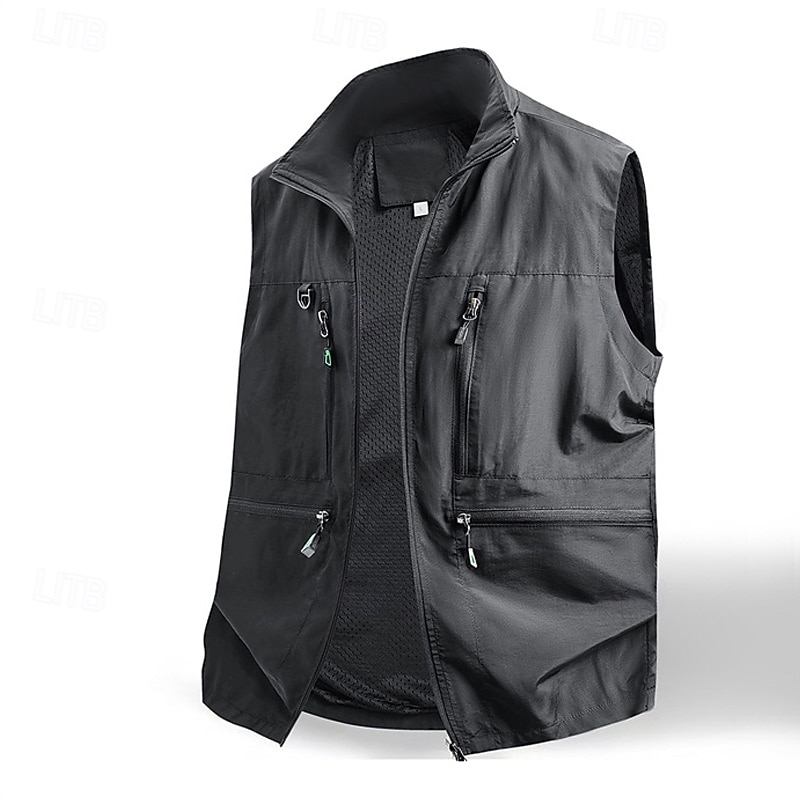 Ανδρικά Veste Gilet Γιλέκο ψαρέματος ΕΞΩΤΕΡΙΚΟΥ ΧΩΡΟΥ Καθημερινά Μοντέρνα Καθημερινό Άνοιξη Φθινόπωρο Κουμπώσου Τσέπη Νάιλον Άνετο Σκέτο Φερμουάρ Όρθιος Γιακάς Κανονικό Μαύρο Λευκό Χακί Πράσινο Χακί 2026 - $34.99 –P13