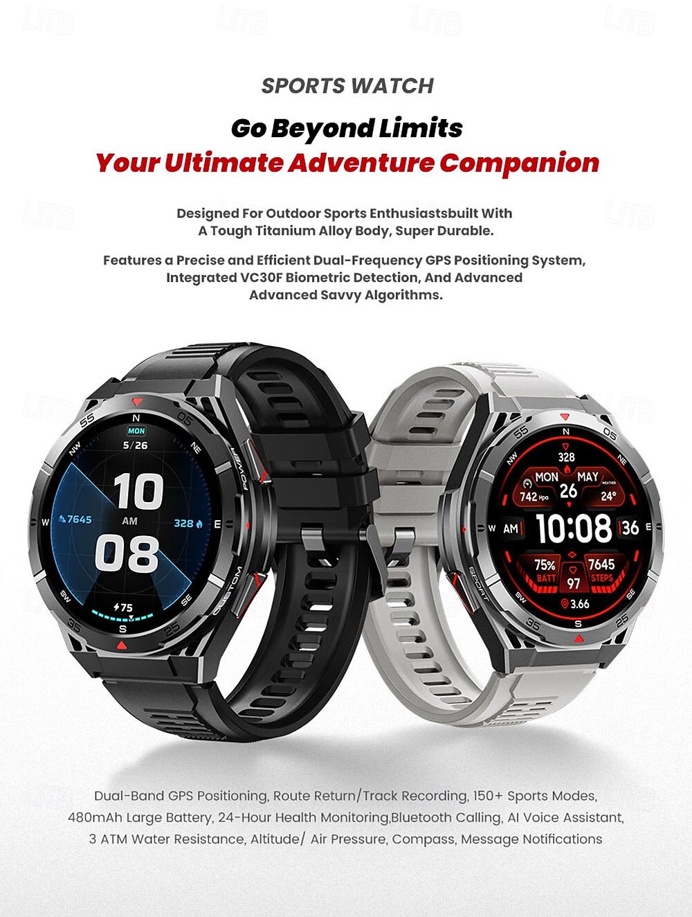 X28 Smart Watch 1.43 inch Smartwatch Fitness Running Watch Bluetooth Pedometer Call Reminder Activity Tracker Compatible with Android iOS Women Men GPS Long Standby Waterproof IP68 22mm Watch Case 2025 - $64.99 –P1