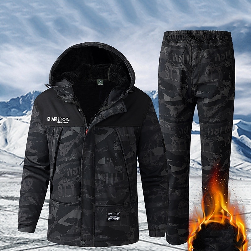 Per uomo Giacca da escursionismo Giacca in Pile Giacca imbottita Set termico Inverno All'aperto Mimetico Calore Termico Impermeabile Antivento Top Nero Verde del 2025 a $69.99 –P1