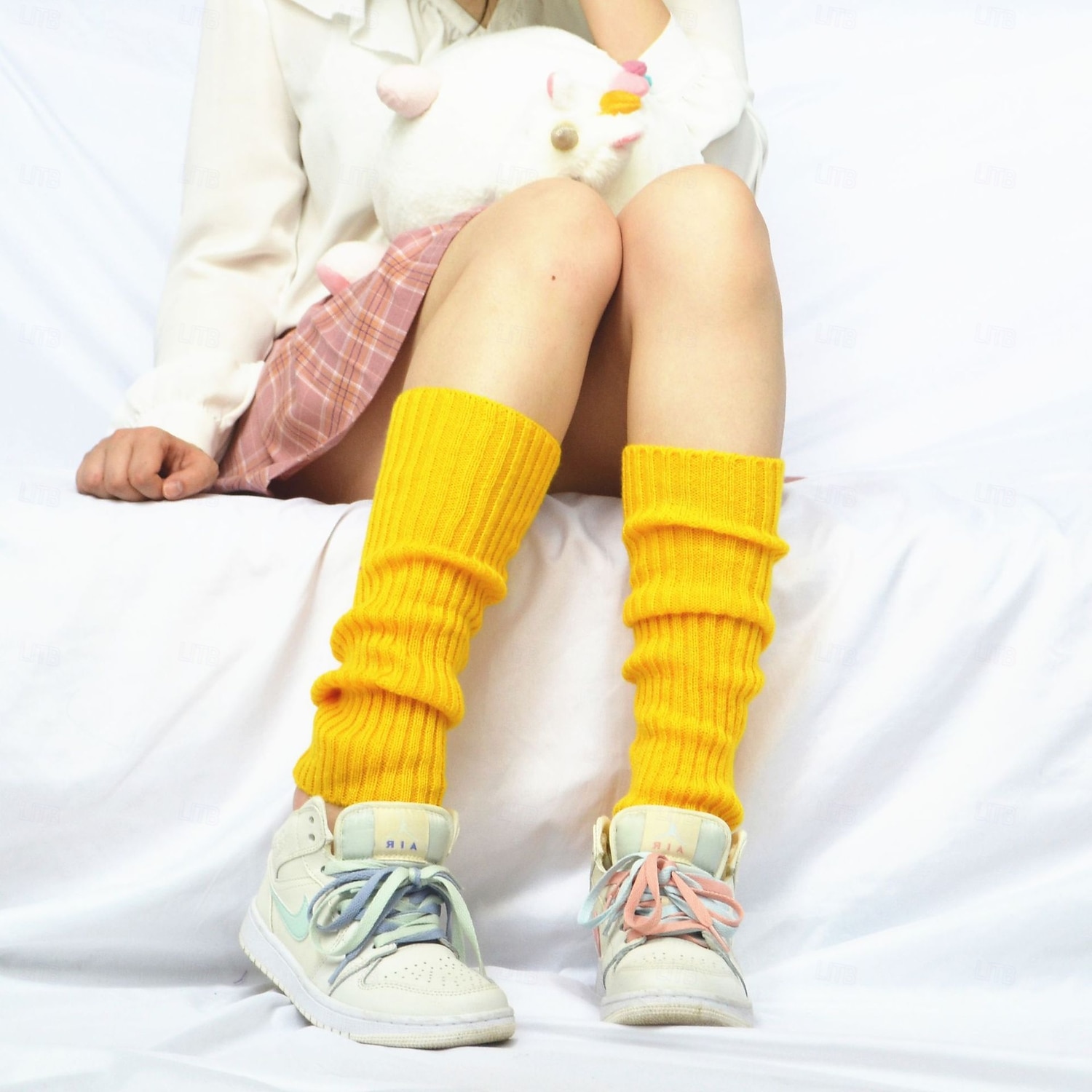 Stickade benvärmare och knästrumpor för kvinnor, höst- och vintermode neon akrylleggings, snygga långa strumpöverdrag, varma stickade plagg i koreansk stil för damer 2026 - $9.99 –P16