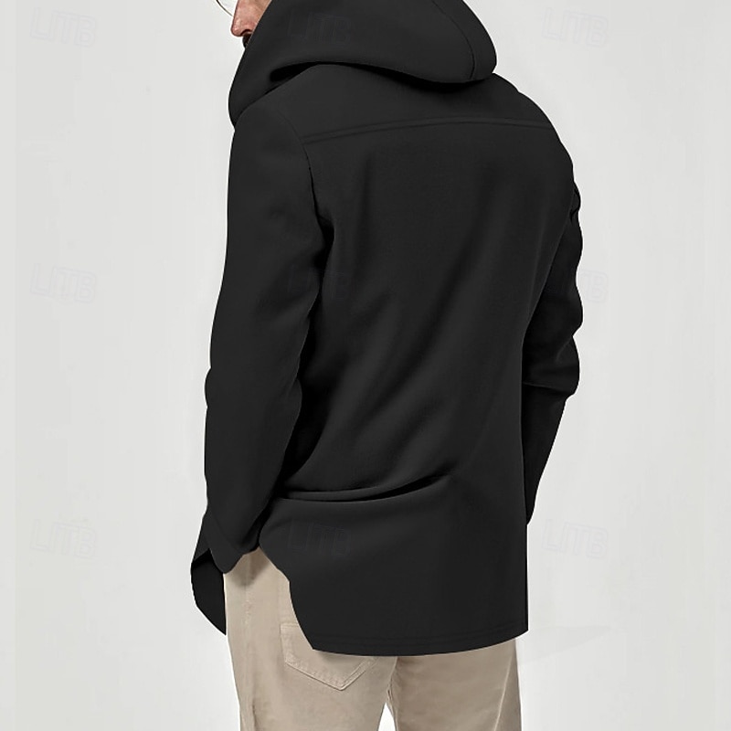 2026年 男性用 ピーコート トレンチコート バケーション 日常 秋 冬 ポリエステル 快適 アウターウェア 衣類 ファッション クラシック 平織り ポケット フード付き ダブルブレスト  コレクション – $31.99 –P3