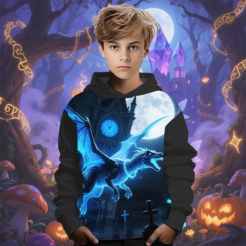 Halloween Dla chłopców 3D Dinozaur Bluza z Kapturem Długi rękaw Wiosna Jesień Moda Moda miejska Dzieci 4-12 lat Kaptur Na zewnątrz Codzienny Regularny 2025 - $18.99 –P1