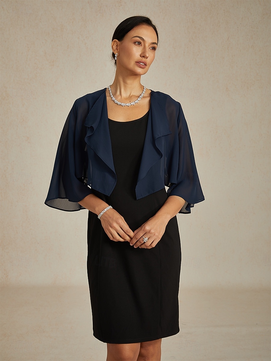 Női Flowy felsők Sifon felsők Tömör szín Elegáns Háromnegyedes Aszimmetrikus Crop Tops Esküvői vendég Sötétkék Nyár Tavasz Ősz 2025 - $29.99 –P4