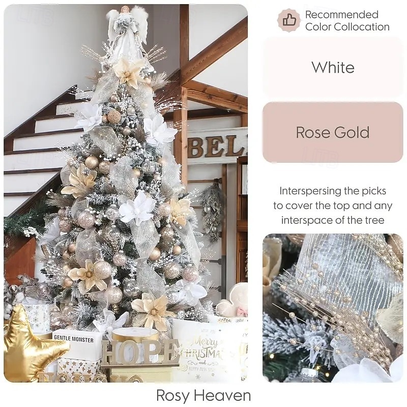 15 db karácsonyi csillámos dísz, arany csillogó golyók és fényes bogyók, műpisztácia karácsonyfára, ünnepi parti dekoráció 2025 - $24.99 –P6