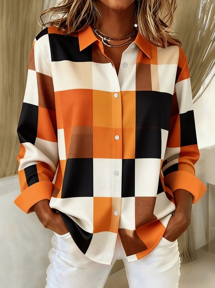 Γυναικεία Πουκάμισο Μπλούζα Κουρελού Κουμπιά Στάμπα Καρό Καθημερινό Μακρυμάνικο Κολάρο Πουκαμίσου Κανονικά μπλουζάκια Καθημερινά Θαλασσί Πράσινο Ανοικτό Ανθισμένο Ροζ Ρουμπίνι Πορτοκαλί 2026 - $32.99 –P4