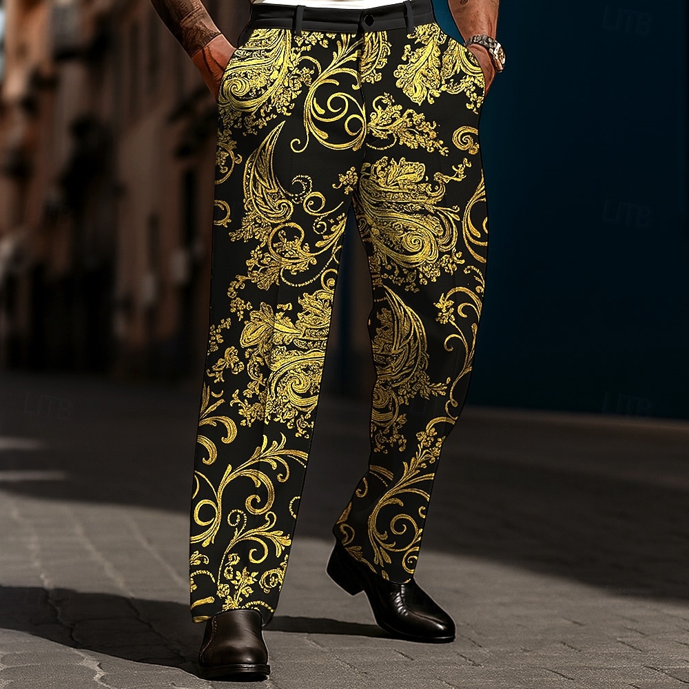 Men's Paisley Floral Print Ethnic Dress Pants Trousers Suit Pants Mid Waist Vintage Retro Casual Holiday Relaxed Fit Flat Front Dress Pants with Side Pockets Spring Fall 3D Print Black White 2026 - $31.99 –P1