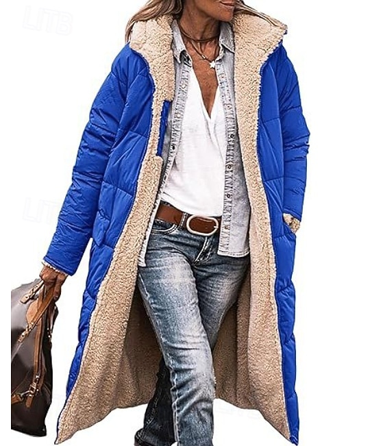 Women's Winter Coat Windproof Warm Open Front Vintage Daily Casual Plain Vacation Casual Daily Open Front Long Hooded Regular Fit Long Sleeve Outerwear Pink Blue Green Fall Winter 2025 - $48.99 –P3