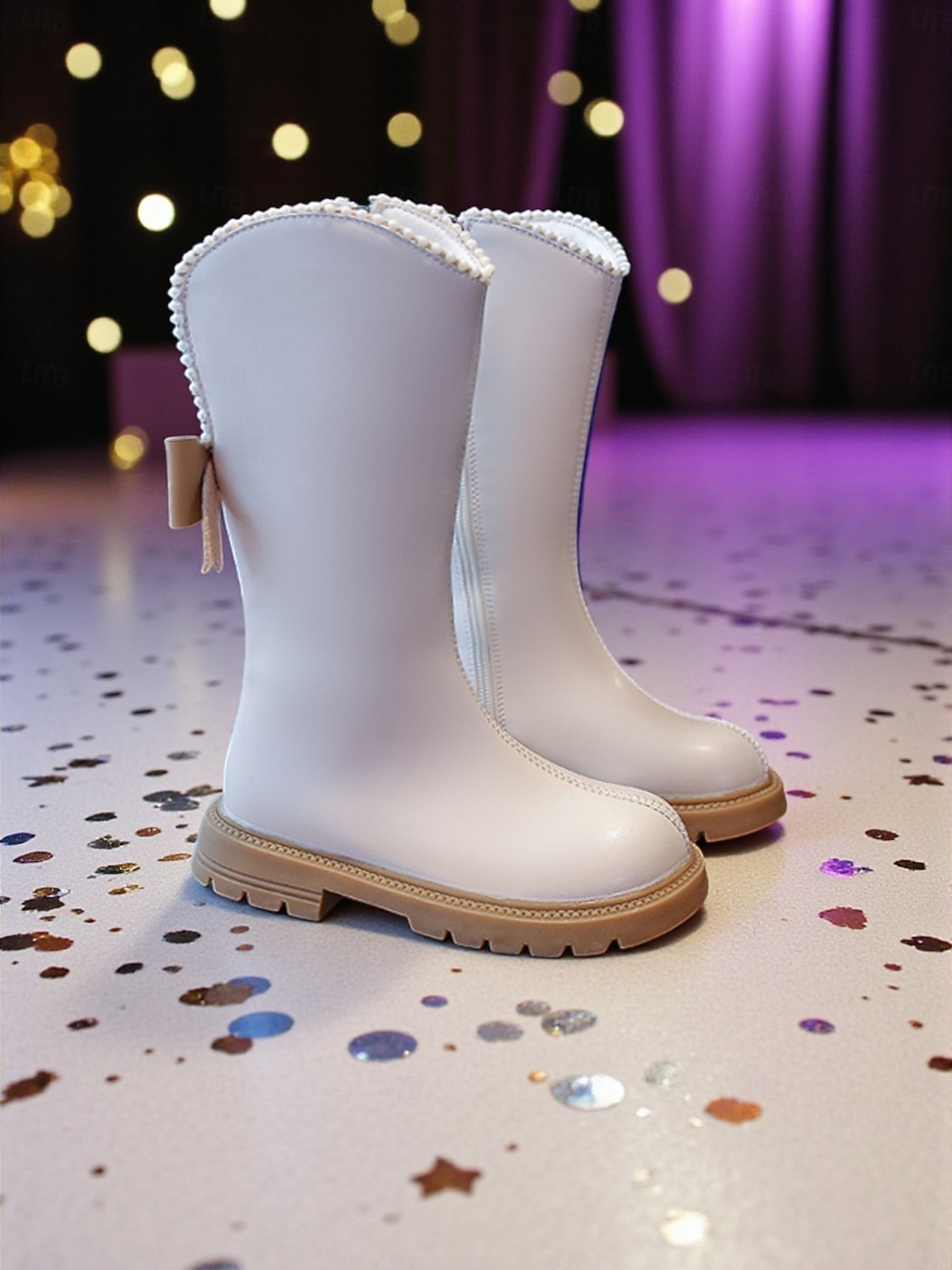 Von koreanischen Idols inspirierte Popstar-Kostümschuhe, weiße kniehohe Stiefel für Mädchen mit Kunstfellfutter, warme Wintermode-Schuhe für Freizeit- und Bühnenoutfits 2026 - $42.99 –P1