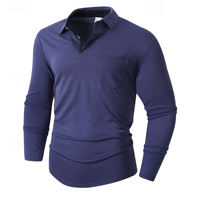 Herren Golfshirt Golf Poloshirts Arbeit Lässig Revers Langarm Basic Modern Einfach Tasche Knöpfe Frühling Herbst Normale Passform Schwarz Weiß Marineblau Dunkelgrün Khaki Armeegrün Golfshirt 2025 - $22.99 –P11