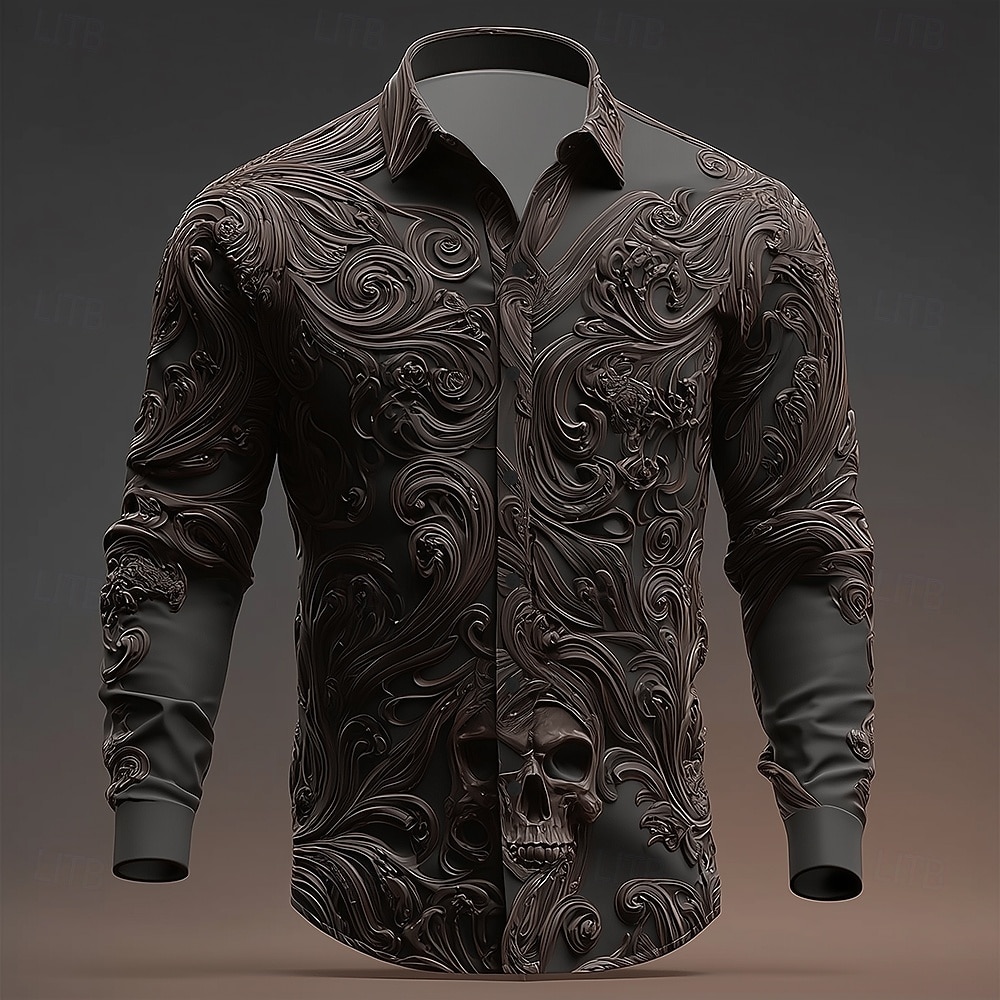 Voor heren Textuur 3D-werveling Ingewikkelde bloemen Overhemd Overhemd met knopen Lange mouw Vintage Retro Donkere gotische stijl Buiten Feestdagen Lente Herfst Strijkijzer 3D-afdrukken shirts met 2026 - $27.99 –P3
