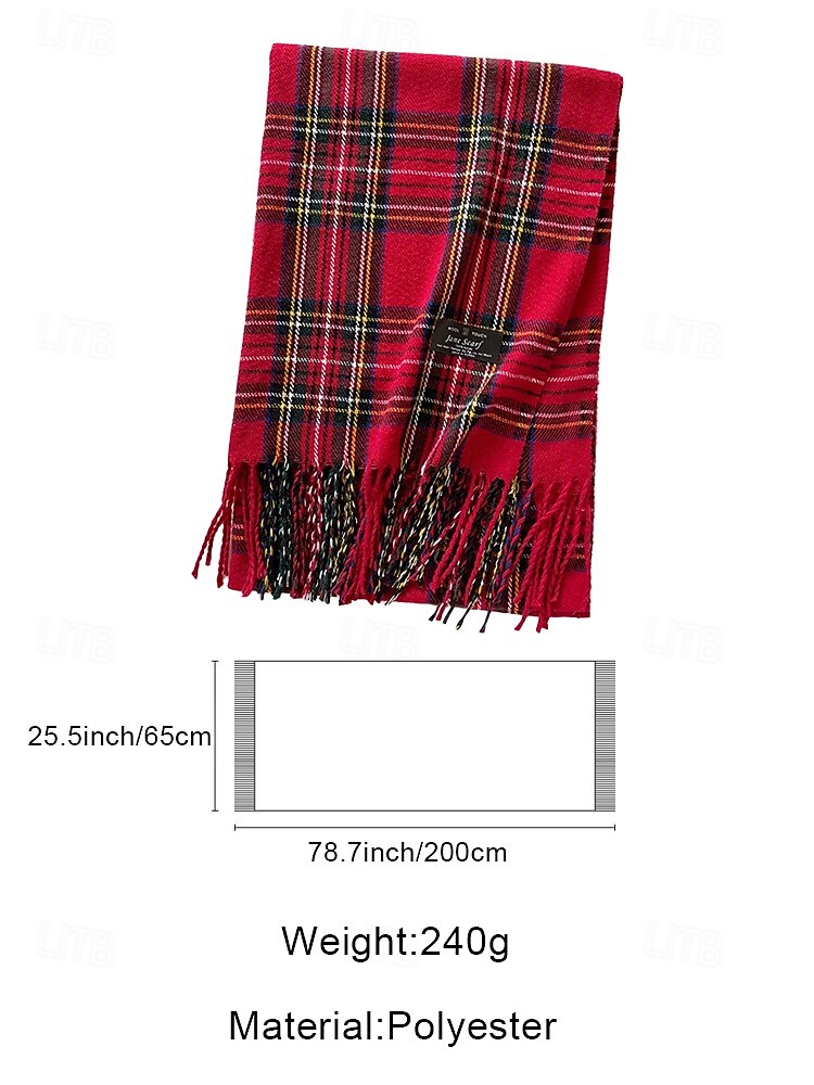 Dames kerst geruite sjaal, warme winter tartan omslagdoek met franjes, gezellig modeaccessoire voor feestdagen en buitenkleding 2026 - $18.99 –P12