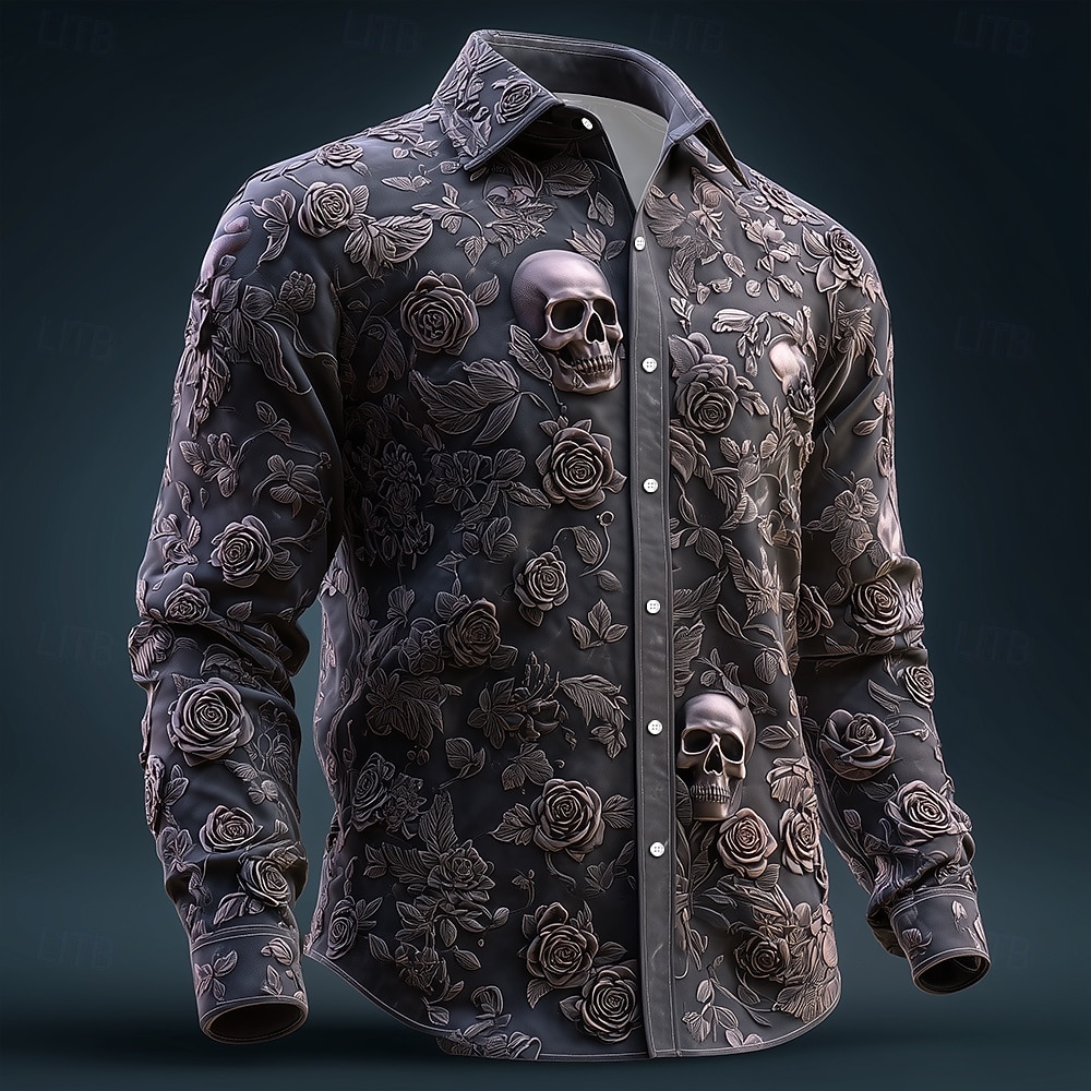 Homme Crâne Imprimé Floral Jour des Morts Chemise Chemise Boutonnée manche longue Vintage Rétro Style gothique sombre Extérieur Fête Printemps Automne Col Rabattu Impression 3D Chemise en lin Noir de 2026 ? $27.99 –P1