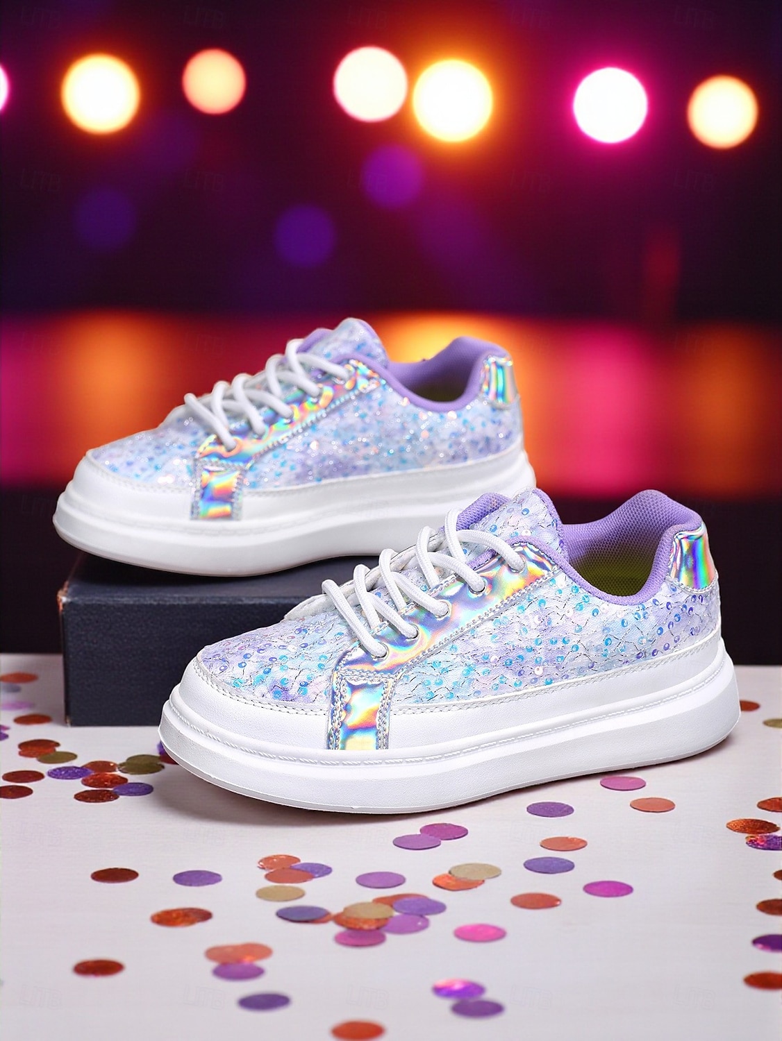 Туфли в стиле поп-звезды в стиле корейского идола; блестящие голографические кроссовки для девочек с пайетками; повседневная модная обувь для танцев и вечеринок 2026 - $64.99 –P1
