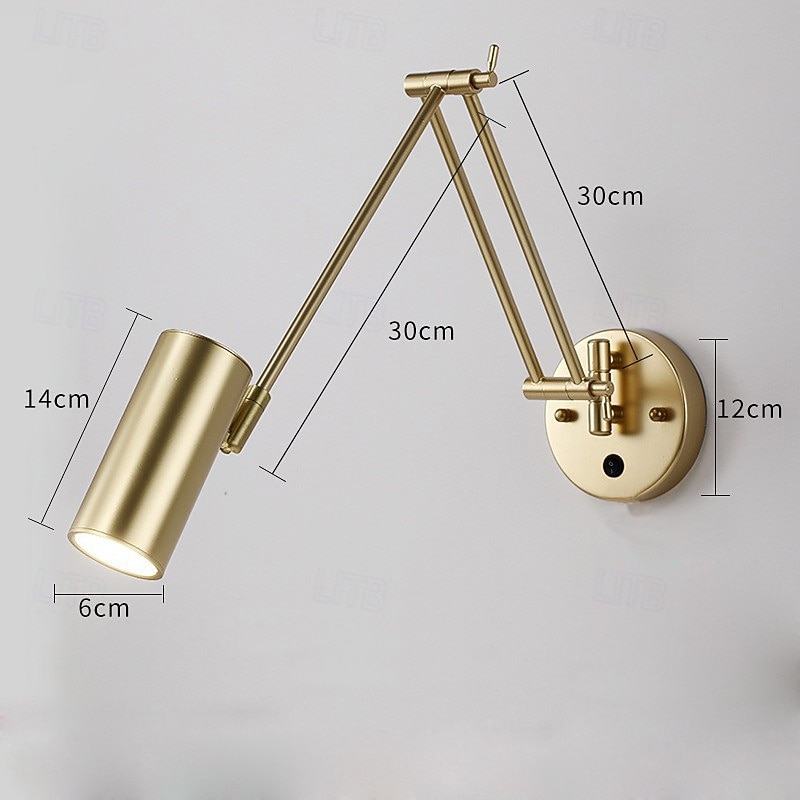 vintage-teollisuuskäyttöön tarkoitettu keinuvartinen seinävalaisin himmennettävä kytkin säädettävä kultainen pitkävartinen seinälle kiinnitettävä lukuvalo mustavalkoinen maalaistalo kiinteällä 2026 - $127.99 –P4