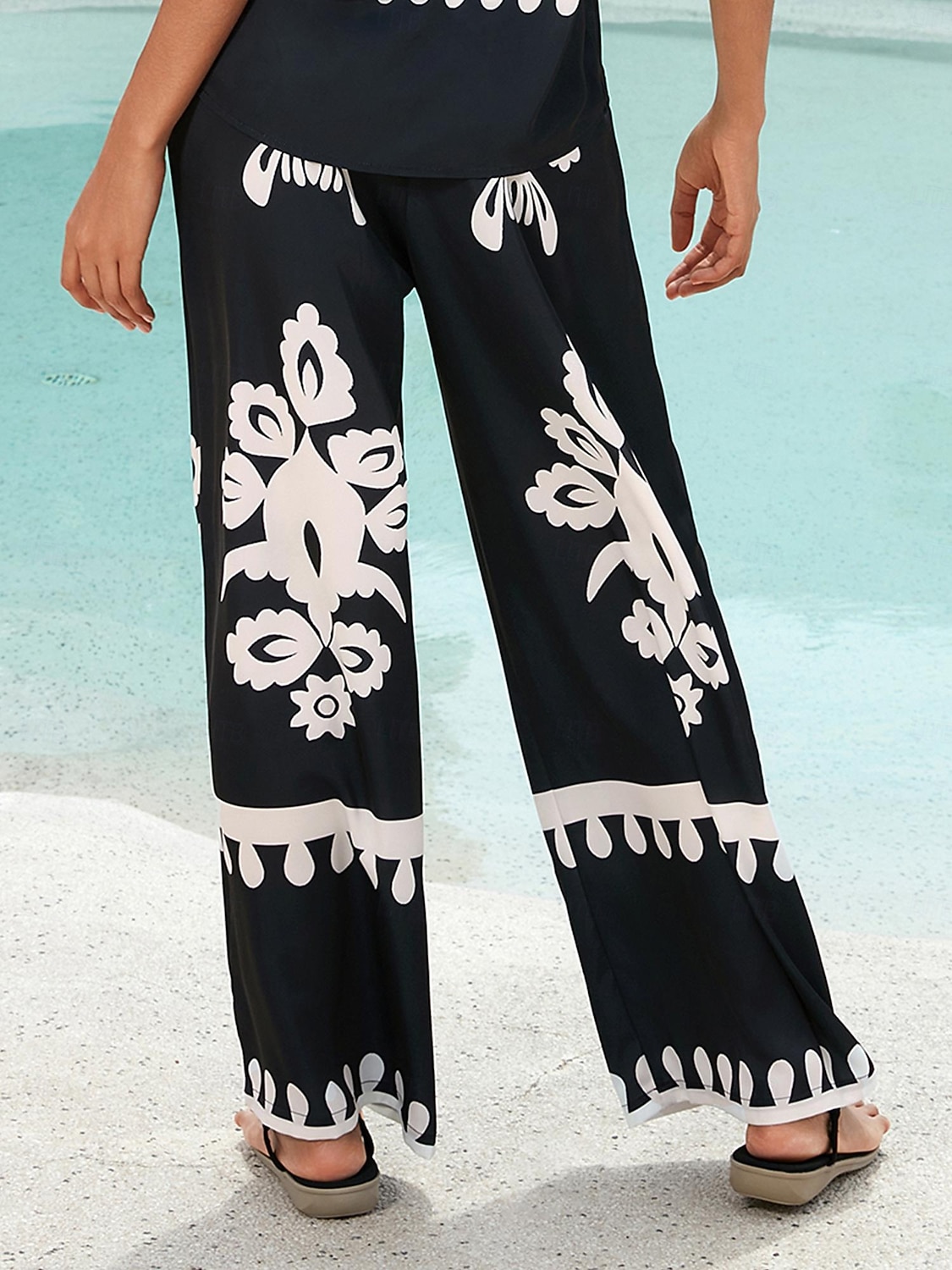 pantalon femme noir imprimé floral jambe droite satin vacances décontracté quotidien printemps été automne de 2026 ? $69.99 –P1