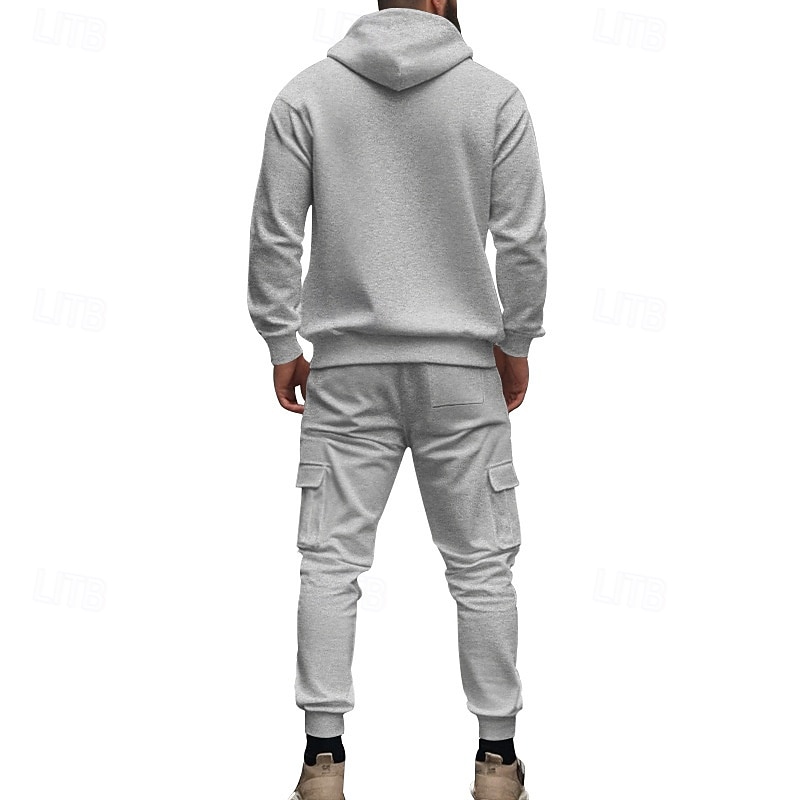 Homme Ensemble Survetement Ensemble de tenues Ensemble de sweats à capuche Sweat à Capuche Extérieur Quotidien Sports Cordon de serrage Avec Poches Uni Rouge vin Noir Blanche Polyester Tenues de Sport de 2026 ? $57.99 –P3