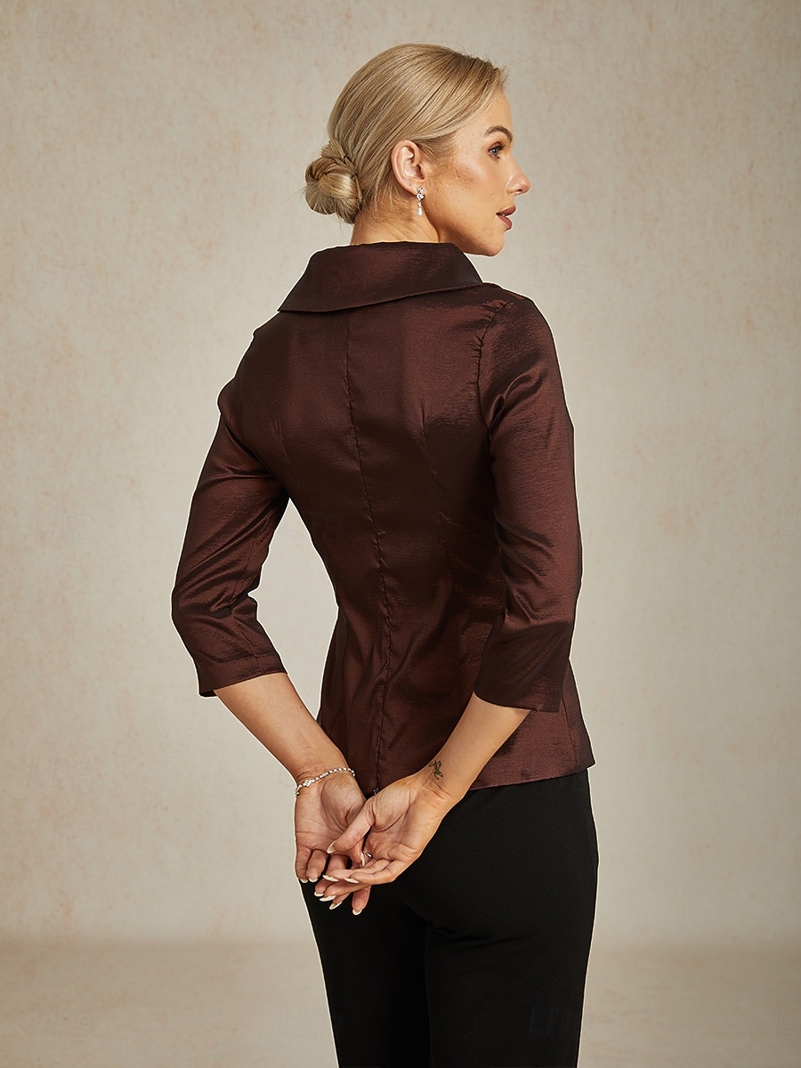 Femmes Chemisier Hauts de soirée Élégant Métallique Moderne Manche 3/4 Col en V Hauts Réguliers robe demoiselle d honneur Soirée Semi-Formel Nœud devant Marron Printemps, Automne, Hiver, Été de 2025 ? $79.99 –P2