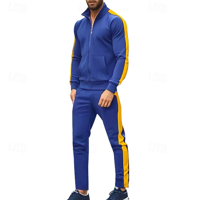 Herr Tröja Träningsoverall Outfit set Hög krage Utomhus Dagligen Sport Snörning Dragkedja Ficka Färgblock Svart Gul Rubinrött Polyester Sportkläder Mode Streetwear Vår 2025 - $43.99 –P18