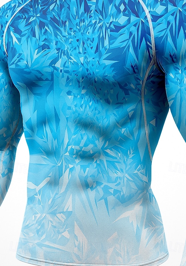 رجالي قميص ضاغط تيشيرت للجري طباعة ثلاثية الأبعاد كم طويل طبقة القاعدة لون متغاير سريع جاف ضغط مرونة عالية رطوبة فتل تمرين نادي رياضي التدريب النشط ممارسه الرياضه ملابس رياضية ألبسة رياضية أزرق 2025 - $18.99 –P3