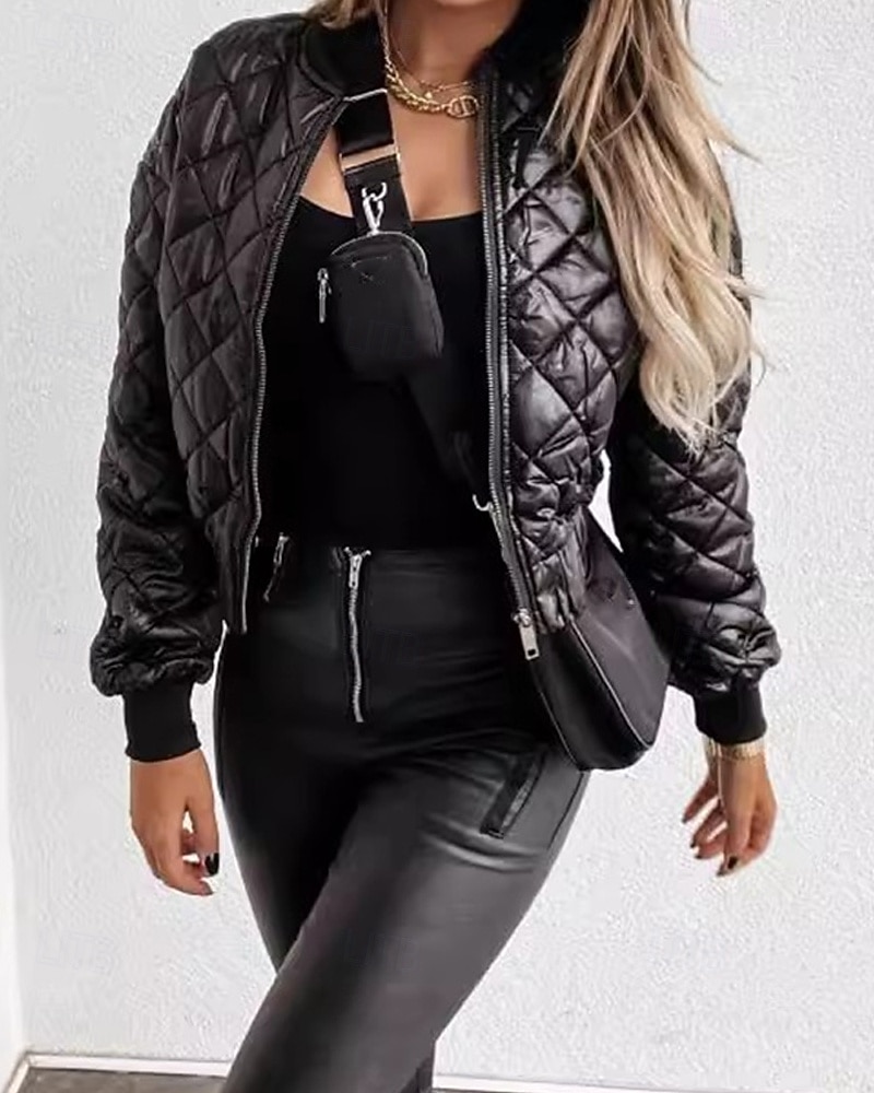 Per donna Giacca imbottita Giacca Casual Caldo Confortevole Cerniera Tasca Moda All'aperto Semplice Uscire Weekend Cerniera Regolare Collo alla coreana Vestibilità regolare Manica Lunga Capispalla del 2025 a $26.99 –P9