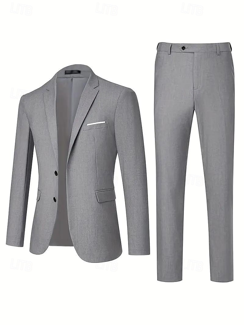 Herren Hochzeit Geschäft Business-Anzüge Gekerbtes Revers Schwarz Dunkelblau Formell Einfarbig Figurbetonter Schnitt 3-teilig 2025 - $109.99 –P3
