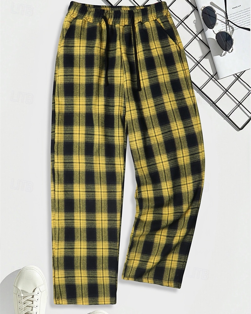 Herr Joggingbyxor Långbyxor Träningsbyxor med raka ben Snörning Ficka Elastisk midja Rutig Komfort Utomhussport Dagligen Mode Ledigt ArmyGreen Svart Microelastisk 2026 - $20.99 –P11