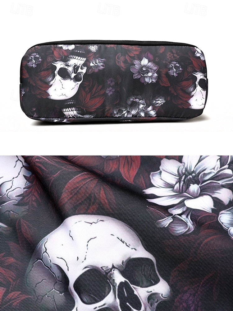 Borsa a tracolla da donna con stampa teschio – motivo floreale gotico, borsa casual in similpelle per feste di Halloween e uso quotidiano del 2025 a $18.99 –P9