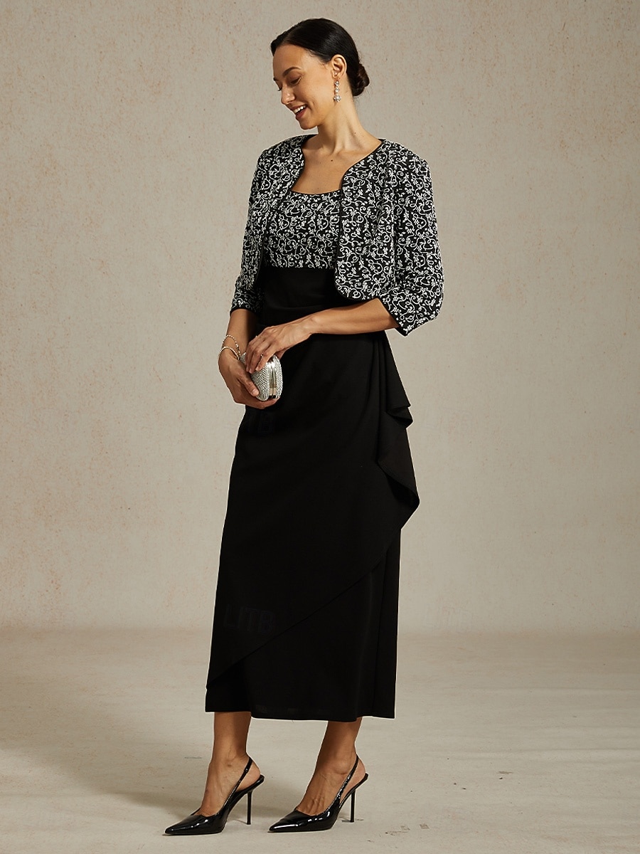 Mujer Vestido maxi Vestido tubo Elegante Formal Vestidos semi formales Fiesta de Noche Lentejuelas Encaje Ajuste regular Floral Manga Larga Cuello Barco Negro 2026 - $208.19 –P1