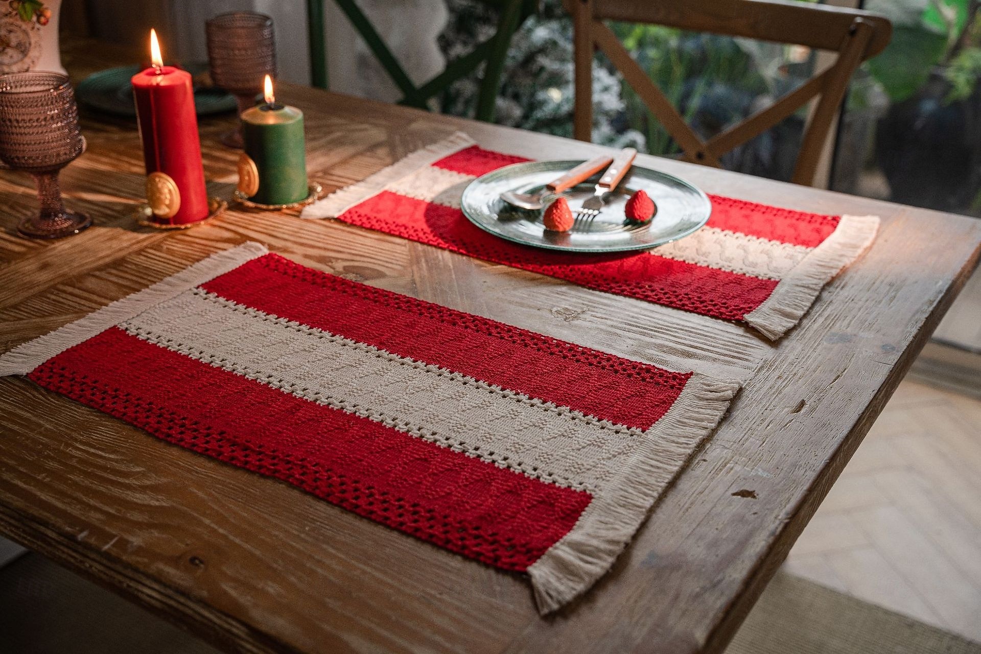 дорожка для стола из хлопка и льна в американском стиле, полосатая двухцветная ткань с кисточками, натуральный материал, праздничное украшение 2026 - $8.49 –P5