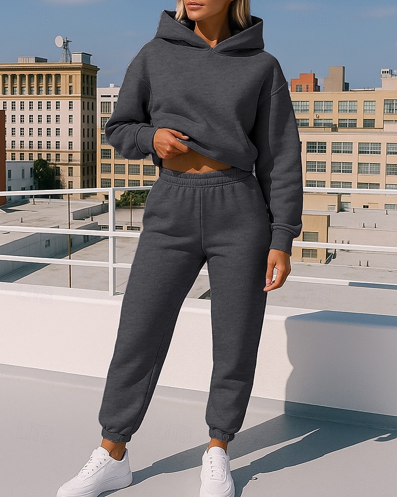 Mujer Chándal de 2 piezas Sudadera con capucha Lounge Conjuntos de chándal Color sólido Trajes de Yoga Otoño Negro Blanco Rutina de ejercicio Al Aire Libre Viaje Alta cintura Ligero Moda Manga Larga 2025 - $32.99 –P6