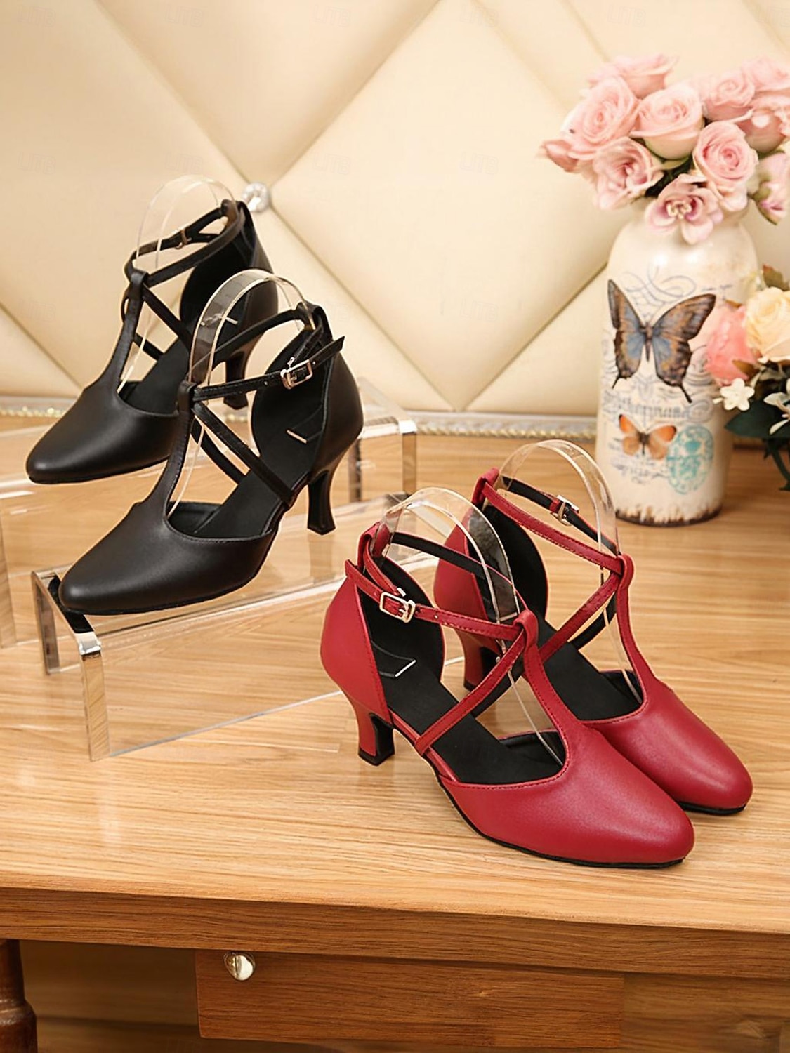 Women's Gold Latin Dance Shoes with Cross Strap and Mid Heel - Vintage Gatsby Party and Ballroom Performance Heels 2026 - $59.99 –P2