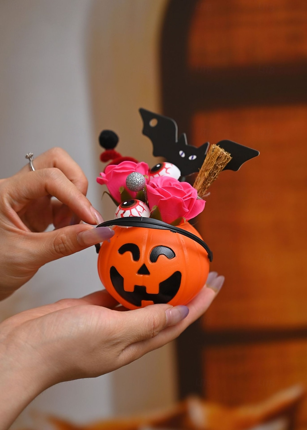 1 Pc 12 * 9CM 2025 New Halloween and Easter Pumpkin Eye Bat with Lantern Ghost Festival Decoration Simulation Flower Pumpkin Lantern 2025 - $4.99 –P7