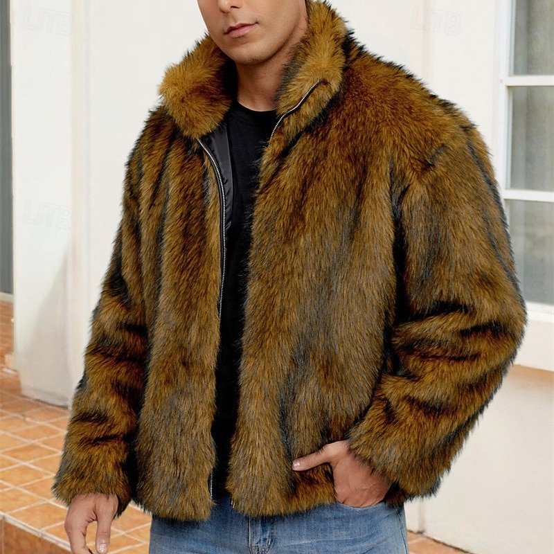 Pánské Neformální bunda Kabát z umělé kožešiny Dovolená Denní Zahřívací Plyš Podzim Zima Bez vzoru Módní Šik ven Stojáček Standardní Černá Bílá Žlutá Královská modř Velbloudí Saka 2026 - $51.99 –P19