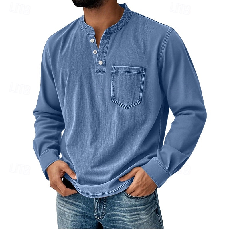 Pánské Retro Tričko Henley Tričko Tričko Dlouhý rukáv Retro Na běžné nošení Ležérní Jaro Podzim Celý rok Černá Růžová Fialová Vodní modrá Trávová zelená Henley Tričko Henley 2025 - $26.99 –P2