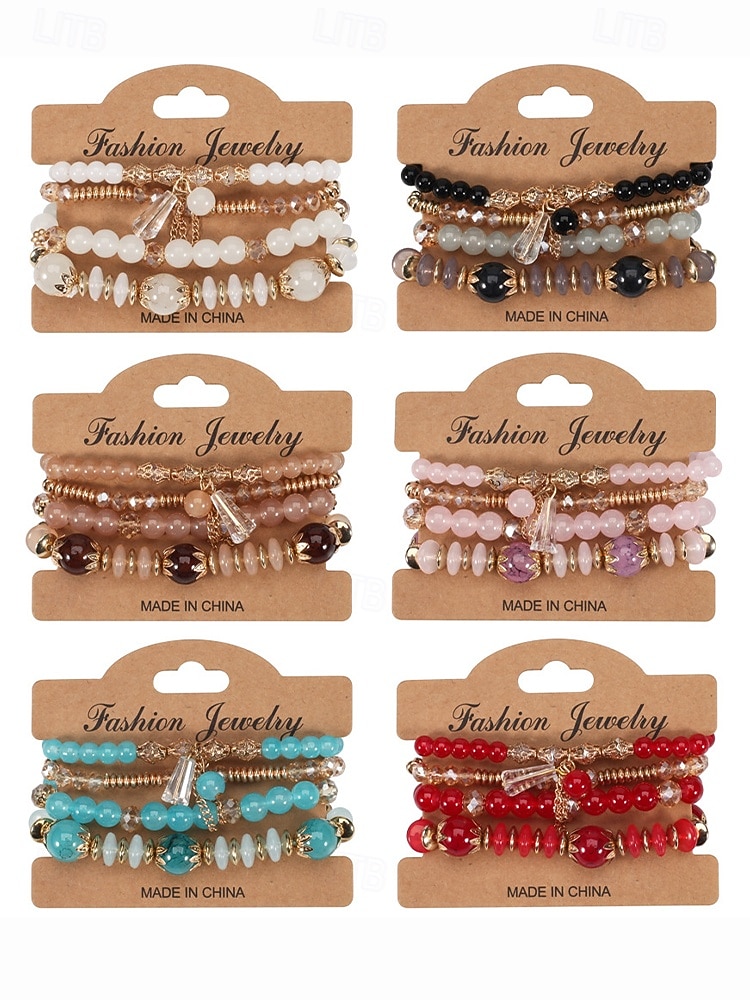 Damearmbånd med imiterte krystallperler og gulldetaljer, bohemsk lagdelt stretcharmbåndsmykke til fester, bryllup og hverdagsbruk 2026 - $8.99 –P10