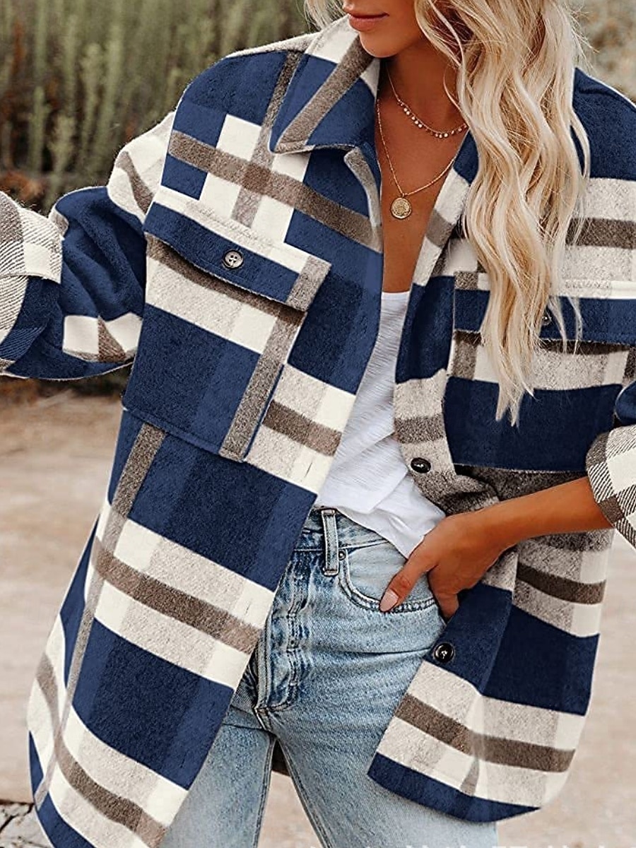 نسائي جاكيت شتوي جاكيت كاجوال مريح متنفس جيب Buttons طباعة كاجوال منقوش عطلة شارع فضفاض مناسب للبس اليومي صدر فردي عادية طوي عادي كم طويل ملابس خارجية أسود أزرق البحرية أخضر الربيع الخريف 2025 - $31.99 –P4