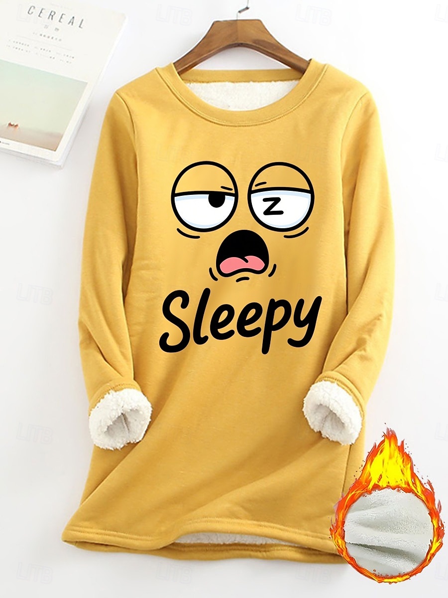 felpa da donna con stampa grafica, calda, casual, pelosa, manica lunga, girocollo, normale, casual da strada, giallo, rosa, rosa scuro, blu, grigio, primavera, autunno, inverno del 2025 a $23.99 –P1