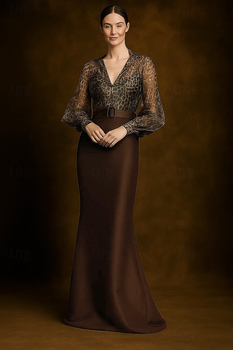 Sirène / Trompette Fourreau / Colonne Robe de Soirée Élégant Robe de soirée Formel Mariage Longueur au sol manche longue Col en V Robe Rose Satin avec Imprimé 2025 de 2025 ? $144.99 –P4