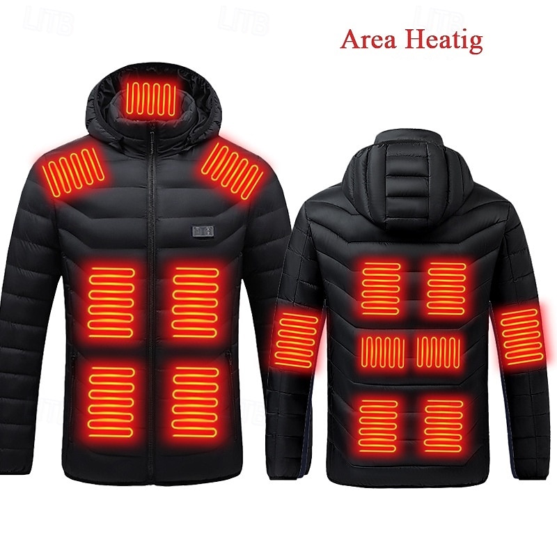 Мужчины Пуховик Куртка с подогревом Повседневные Сохраняет тепло Зарядка через USB Капюшон Зима Спортивные Капюшон Обычная Черный Жакеты 2026 - $69.99 –P1