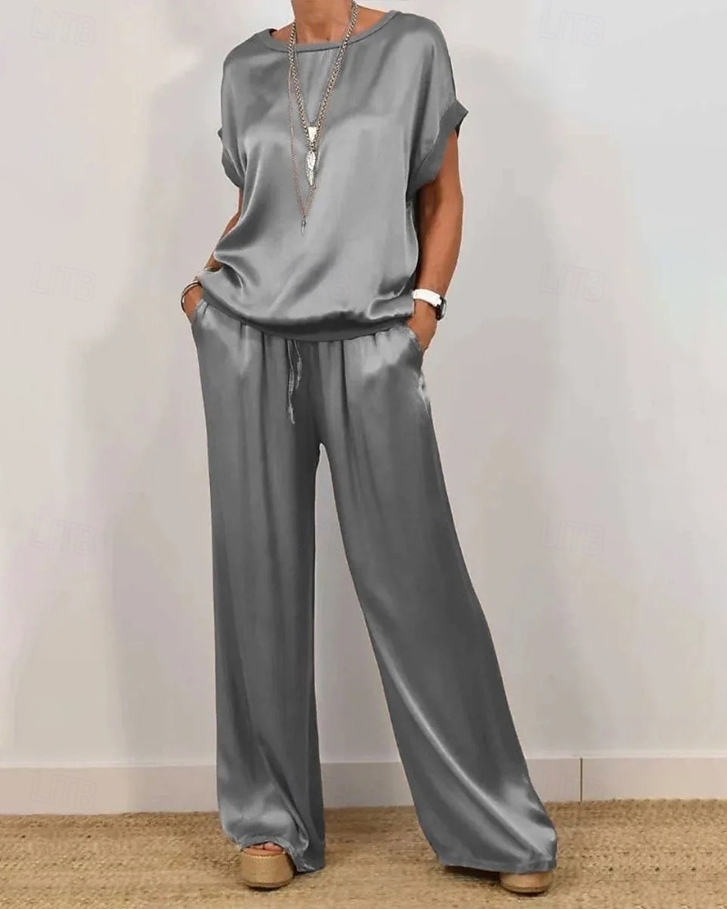 Dam Aktiv Streetwear Byxuppsättningar Bolero Top Kortärmad Rund hals Slät Utomhus Semester Dagligen Mörkgrå Svart Vit Vår Normal 2025 - $29.99 –P5