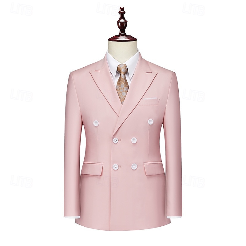 Homme Blazer Affaires Cocktail Fête de mariage Mode Occasionnel Printemps Automne Polyester Uni Avec Poches Boutons Confortable Double Boutonnage veste Noir Blanche Jaune Rose Claire de 2025 ? $71.99 –P9