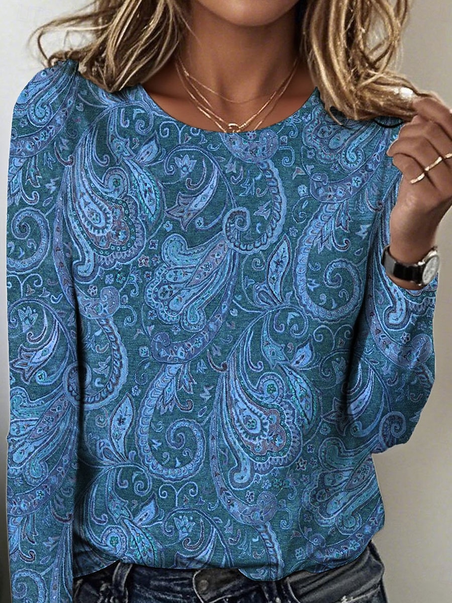 Per donna Maglietta Stampato Floreale Grafico Paisley Vintage Elegante Casual Manica Lunga Girocollo Top Regolari Quotidiano Blu Marrone Verde Primavera Autunno Inverno del 2026 a $24.99 –P2