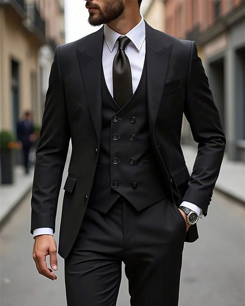 Men's Blazer+Vest+Dress Pants Blazer Vest Set Business Cocktail Party Wedding Party 3 Piece Fashion Casual Spring Fall Polyester Plain Pocket Buttons Comfortable Single Breasted Blazer Dark Gray 2026 - ZAR R1986 –P2