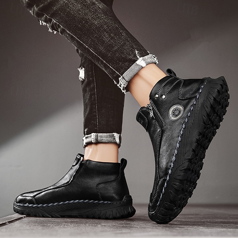 Homme Bottes Rétro Marche ancien Quotidien PU Confortable Bottes Mi-Mollet Mocassin Brun foncé Noir Gris Printemps Automne de 2025 ? $59.99 –P12