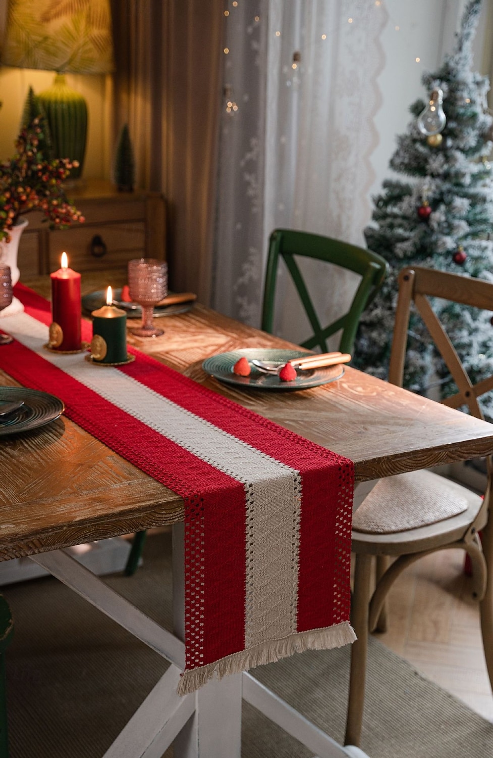 дорожка для стола из хлопка и льна в американском стиле, полосатая двухцветная ткань с кисточками, натуральный материал, праздничное украшение 2026 - $8.49 –P3