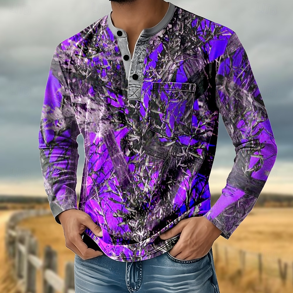 Herren Geometrisch Henley Hemd T-Shirt Langarm Retro Vintage Lässig Lässig Frühling Herbst Blau Violett Orange Henley Henley T-Shirt 2026 - $25.99 –P3