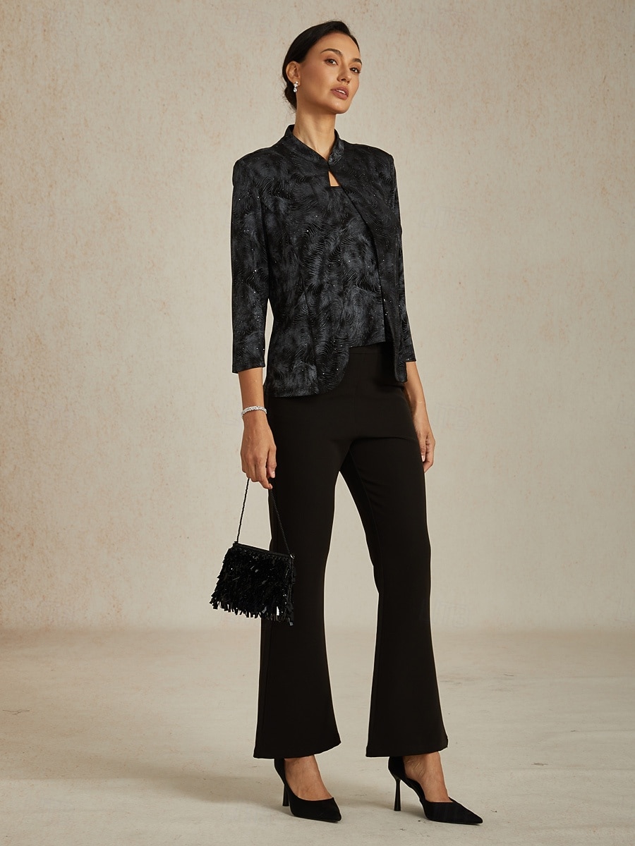 Dame Bluse Dressy topper Elegant Stilfull 3/4 ermer Kinesisk Krave Vanlige topper Bryllupsgjest Arbeid Formell klær Svart Høst Vinter 2025 - $89.99 –P10