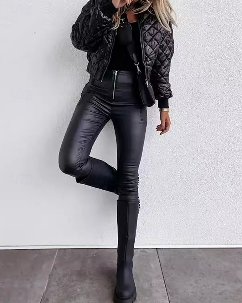 Per donna Giacca imbottita Giacca Casual Caldo Confortevole Cerniera Tasca Moda All'aperto Semplice Uscire Weekend Cerniera Regolare Collo alla coreana Vestibilità regolare Manica Lunga Capispalla del 2025 a $26.99 –P10